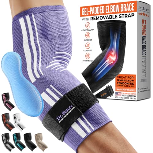DR. BRACE® Elite Elbow Brace Support, Breathable Elbow Compression Sleeve with Gel Pad for Golfer's, Tennis Elbow & Tendonitis Treatment & Pain Relief - color: Purple-White, size: Medium