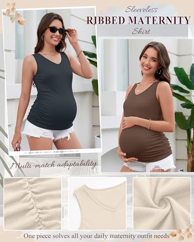 Ficerd 3 Pack Maternity Sleeveless Tank Tops - color: Charcoal Gray, Apricot, Brown, size: Medium