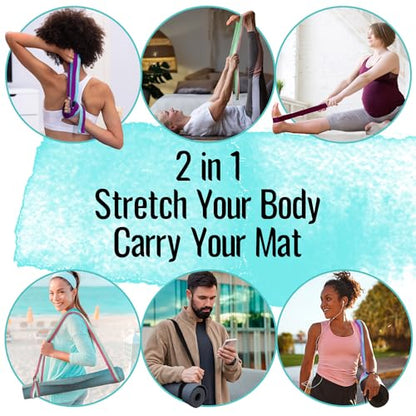 TECEUM 2 IN 1 Yoga & Mat Strap for Stretching – Cotton – 6/8/10 ft - color: Blue, size: 6 ft