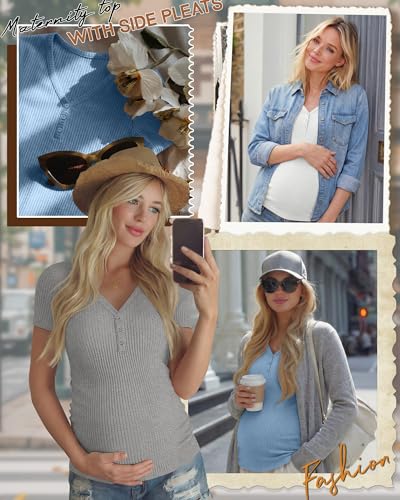 3 Pack Women's Maternity Shirts - color: Sky Blue, White, Light Heather Gray, size: XX-Large