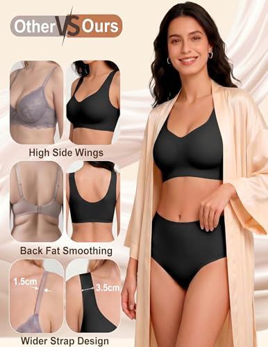 Wireless Pullover Sleep Bras for Women Seamless No Underwire T Shirt Bra - color: Black, size: X-Large