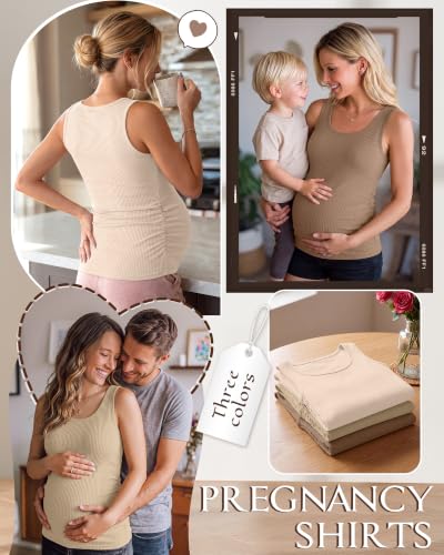 Riyiper 3 Pack Women's Maternity Tank Tops - color: Light Brown, Khaki, Apricot, size: Small