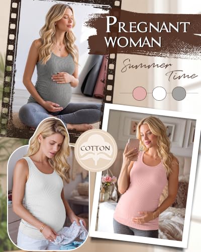 Riyiper 3 Pack Women's Maternity Tank Tops - color: Light Heather Gray, White, Light Pink, size: X-Large