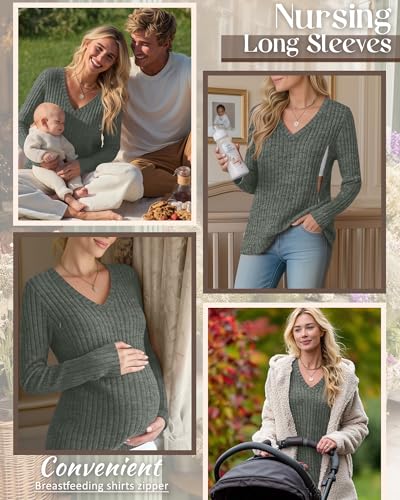 Women's Maternity Nursing Tops Mama Clothes - color: Army Green, size: Small