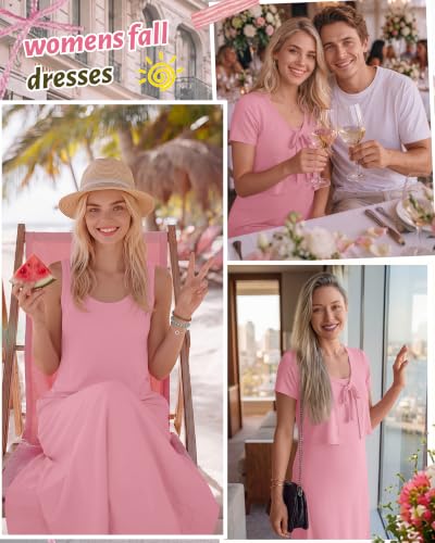 2 Piece Dress Sets for Women Fall Casual Dresses - color: Pink, size: Large