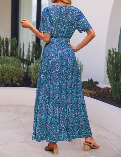 ZESICA Women's 2026 Summer Floral Boho A Line Maxi Dresses - color: Peacockblue, size: Large