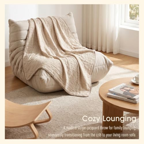 Muslin Baby Blanket, Organic Cotton Blend Jacquard (Boho Rainbow) - color: Rainbow Border