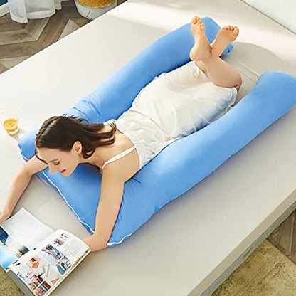 U Shaped Maternity Pillow, Maternity Full Body Pillow, Back, Leg and Abdominal Support, Maternity Sleeping Pillow, Side Sleeping Pillow with Separate Pillowcase for Easy Cleaning (Blue)