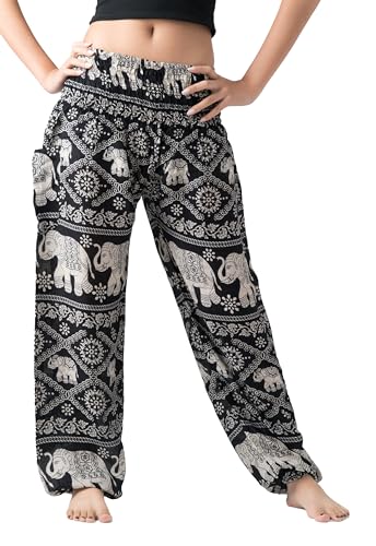 B BANGKOK PANTS Boho Harem Pants Women - color: Black Elephant, size: 20-24 Plus