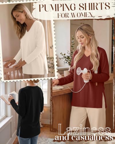 Riyiper 3 Pack Women's Nursing Shirts for Breastfeeding - color: Autumn Leaf Red, Cream, Black, size: Medium