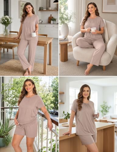 SWOMOG Women 3Pcs Maternity Pajama Set Nursing Pjs Pregnancy Set Breastfeeding Pjs Double Layer with Pockets - color: Ecru, size: Medium