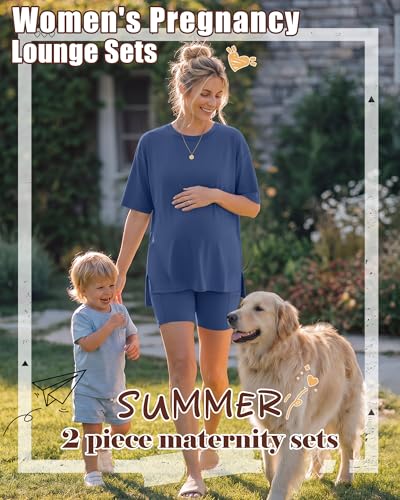 Huukeay 2 Pack Women Maternity Set Pregnancy Outfits - color: Haze Blue, Black, size: Medium