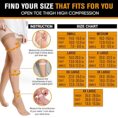 Doc Miller Thigh High Open Toe Compression Stockings 15-20mmHg - color: Beige, size: X-Large