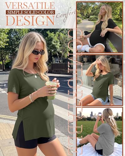 3 Pack Women's Maternity Shirts - color: Army Green, Light Mixed Gray, Black, size: X-Large