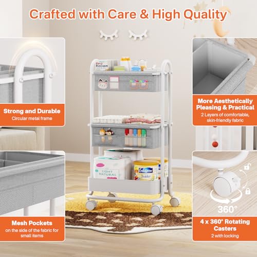 Modanais Baby Diaper Caddy Organizer Cart - 3 Tier Rolling Cart, Light Gray - color: Light Gray