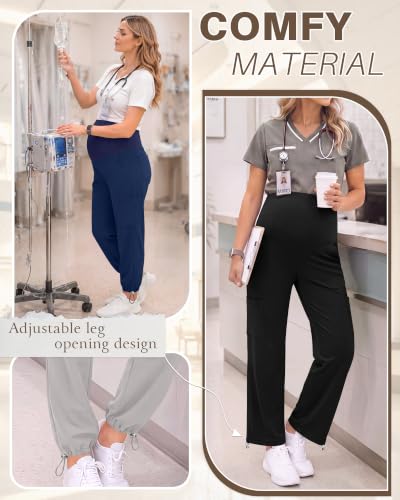 Locoowai 3 Pack Women's Maternity Jogger Scrub Pants with Pocket - color: Black, Light Gray, Navy Blue, size: Medium