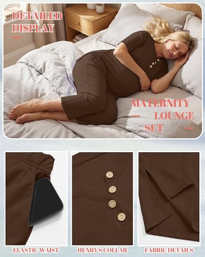 2 Piece Maternity Outfit for Women - color: Coffee, size: X-Large
