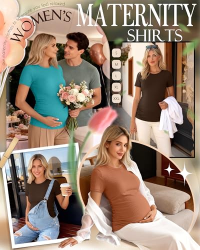 Ficerd 3 Pack Women's Short Sleeve Maternity Shirts - color: Coffee, Pumpkin, Teal, size: Small