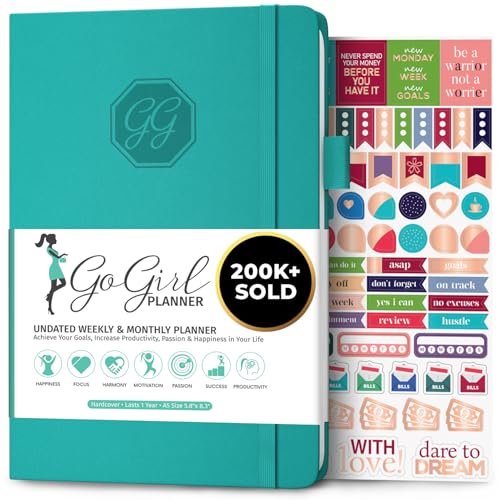 GoGirl Planner for Women, Undated Weekly Agenda Journal, Turquoise - color: Turquoise, size: A5 (5.8'' x 8.3'')