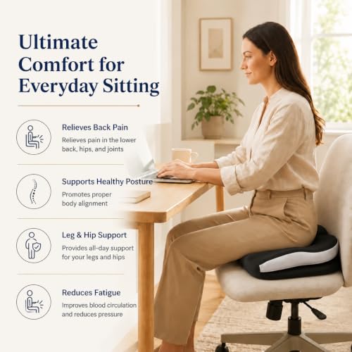 Memory Foam Ergonomic Seat Cushion for Office Chairs Pain Relief - color: Black Mesh
