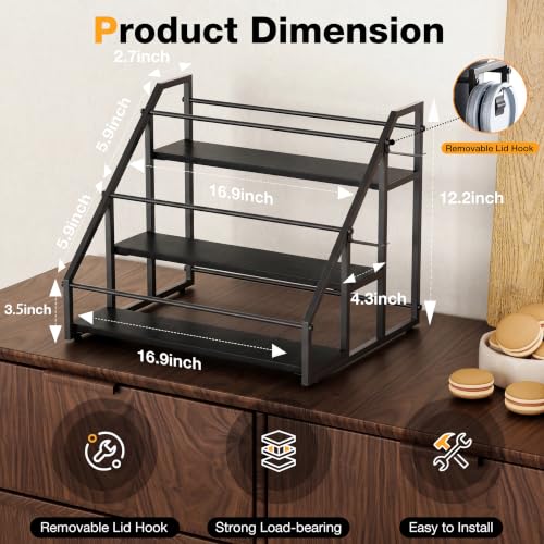3-Tier Stanley Cup Holder for 12 Tumblers, Lid Organizer, Black Wood - size: 3Tier - Hold 12 -B
