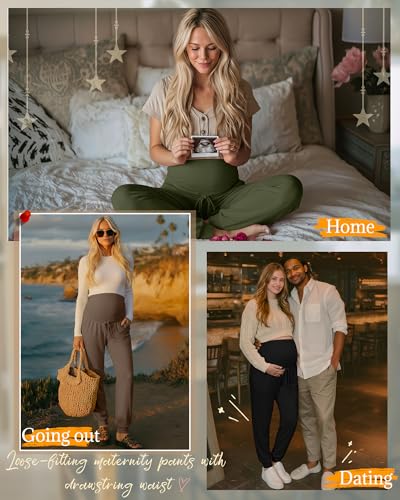 3 Pack Womens Maternity Pants Loose Pregnancy Joggers - color: Army Green, Light Coffee, Black, size: Medium