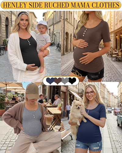 4 Pack Maternity Shirts for Women - color: Black, Light Gray, Coffee, Navy Blue, size: Small