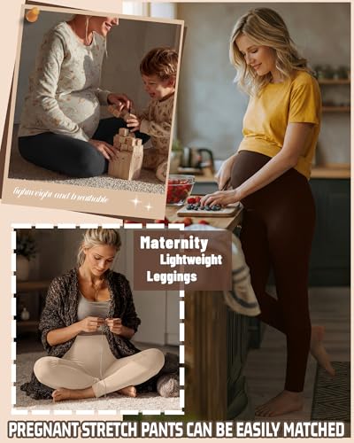 3 Pack Women's Maternity Pants Home Lounge Pajamas - color: Black, Coffee, Apricot, size: Large