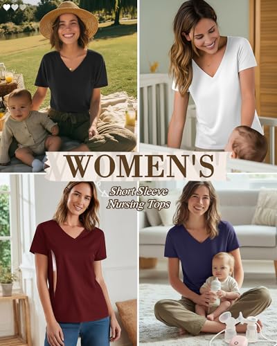 4 Pack Women's Nursing Maternity Shirts, 4-Color, Small
