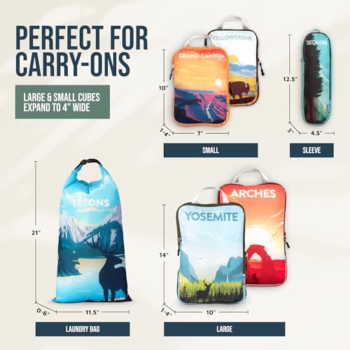 TRIPPED Travel Gear Compression Packing Cubes for Carry-On Travel 6-Pack - color: National Park, size: 6 Piece
