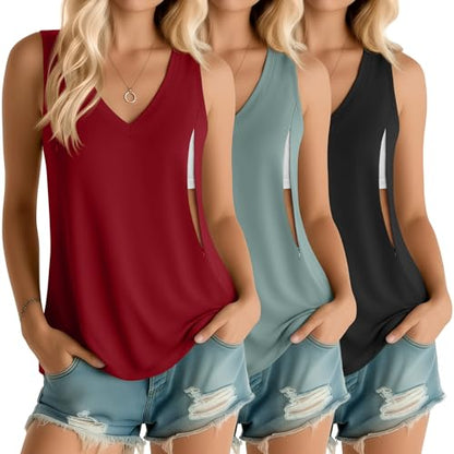 Ficerd 3 Pack Women's Nursing Tank Tops - color: Black, Dusty Green, Red, size: Large