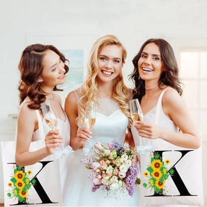 Andeiltech Initial Canvas Tote Bag Sunflower Letter Personalized Makeup Bag Monogrammed Gift for Bridesmaids Birthday Wedding - color: Sunflower Letter_k