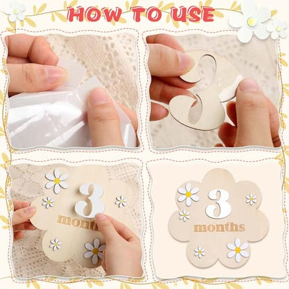 3D Daisy Baby Monthly Milestone Sign Cards, White - color: White