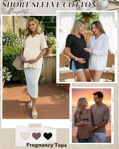 Ficerd 3 Pack Women's Maternity Shirts - color: Black, Coffee, Apricot, size: Small