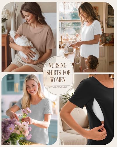 Ficerd 4 Pack Women's Maternity Nursing Shirts - color: Khaki, White, Light Gray, Black, size: XX-Large