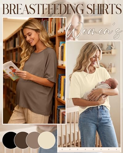 4 Pack Women's Nursing Shirts - color: Cream, Khaki, Light Brown, Black, size: Small