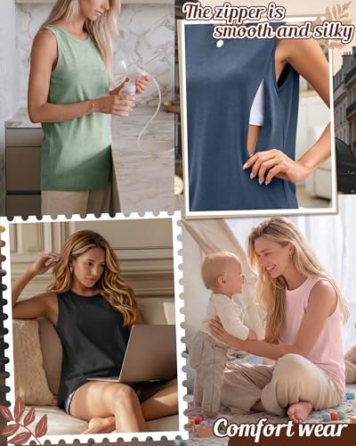 4 Pack Women Nursing Tank Tops Breastfeeding - color: Gray Blue, Light Pink, Light Green, Black, size: Medium