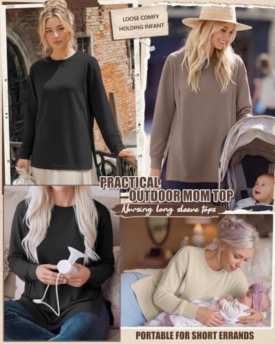 Ficerd 3 Pack Womens Nursing Tops for Breastfeeding - color: Coffee, Apricot, Black, size: Large
