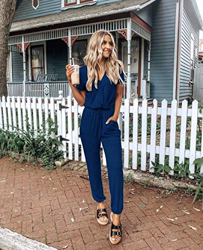 PRETTYGARDEN Jumpsuits for Women Casual Summer Romper - color: Dark Blue, size: Large
