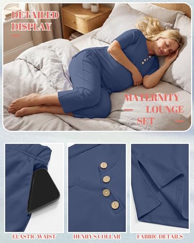 2 Piece Maternity Outfit for Women - color: Haze Blue, size: Large