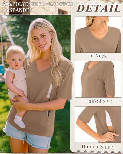 Neer 3 Pack Women's Nursing Shirts Breastfeeding Tops - color: Cream, Khaki, Black, size: XX-Large