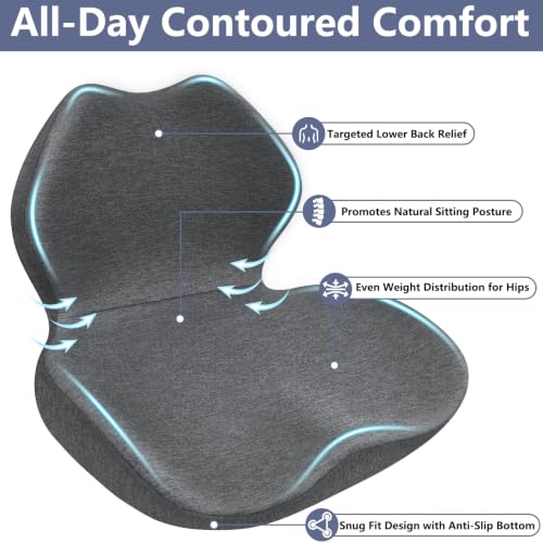 Memory Foam Car Seat Cushion with Lumbar Support Pillow,Driver Seat Cushion - color: Grey