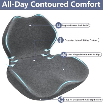 Memory Foam Car Seat Cushion with Lumbar Support Pillow,Driver Seat Cushion - color: Grey