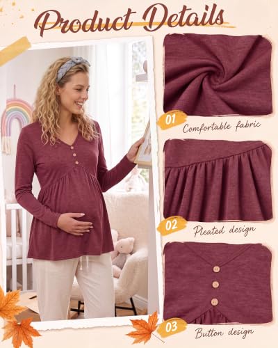 Cutecrop 3 Pack Maternity Long Sleeve V Neck Shirt - color: Black, Wine Red, Navy Blue, size: Medium