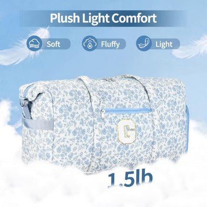 Personalized Quilted Duffle Bag for Travel Gym Weekender Hospital Carry On - color: Blue Flower, size: G