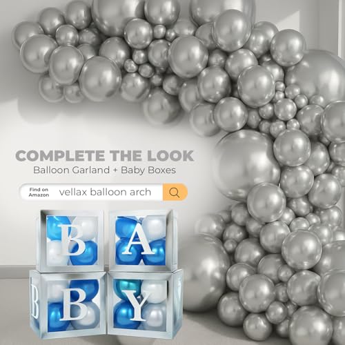 44-Pc Baby Shower Boxes & Balloons, Gender Reveal - Silver & Blue - color: Silver Boxes With Silver & Blue Balloons