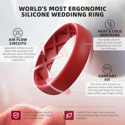 Egnaro Women's Stackable Silicone Rings, 2.5/5.5mm Wide 1.8/2mm Thick Bands - color: A37-Black, Olive Green, Dark Blue, Red