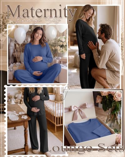Huukeay 2 Pack Maternity Long Sleeve Pajamas Sets - color: Black, Haze Blue, size: Small