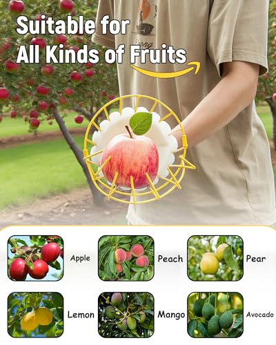 13.5FT Fruit Picker with Basket, Apple Picking Tool 35–161" Adjustable Pole, Long-Handle Mango Grabber, Tree Fruit Catcher for Harvesting Lemon Pear Orange Avocado Peach Citrus Grapefruit - size: 13.5FT