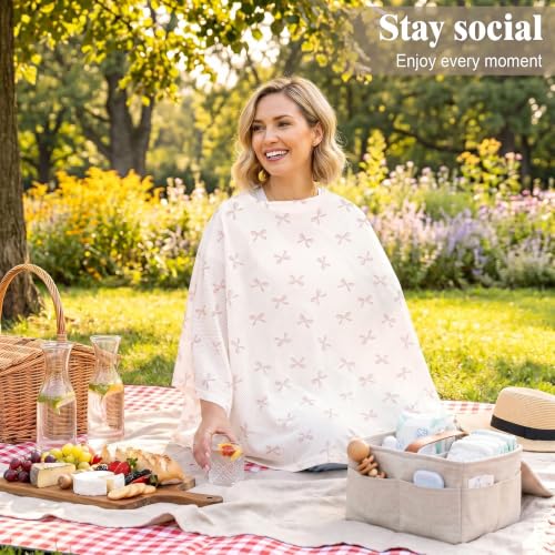 Basumee Nursing Cover for Breastfeeding Breathable Mesh 360 Full Privacy - color: Dusty Pink Bows, size: 1 Pack